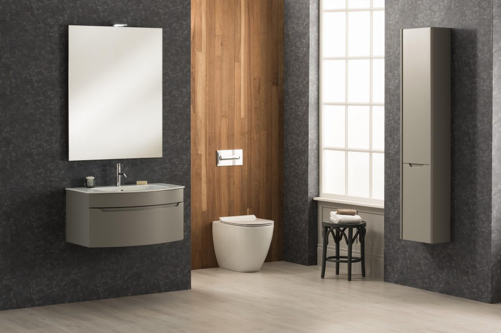 Pura Curved with Matt Mid Grey furniture and Pura BTW WC