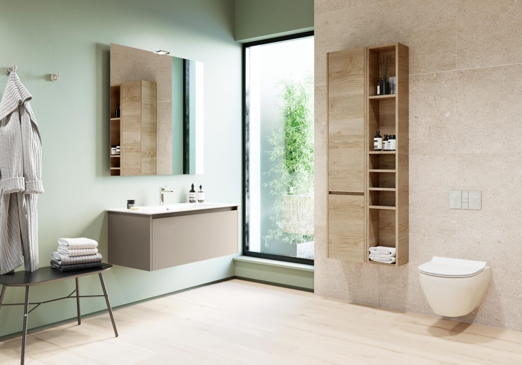 Pura with Matt Pebble and Sand Oak furniture